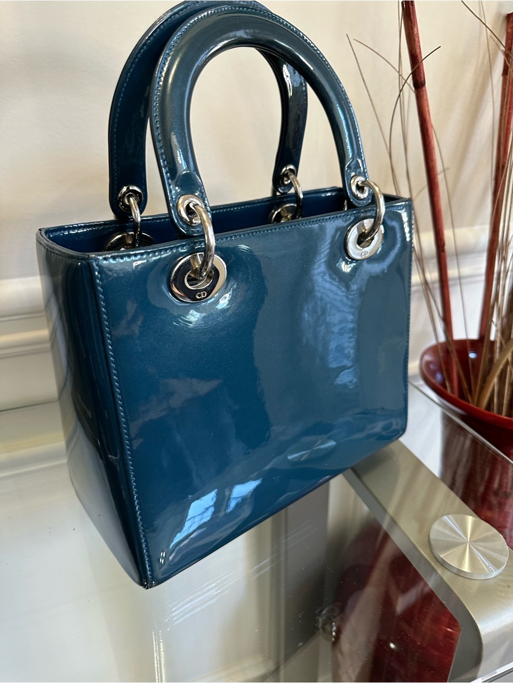 Dior Blue Patent Leather Lady Dior Top-Handle Bag - Picture 6 of 14
